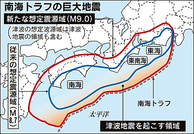 図：南海トラフ巨大地震 津波地震を起こす領域
