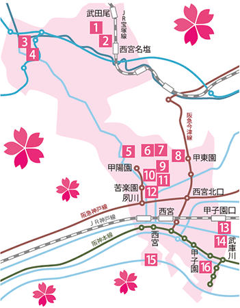 地図：市内のお花見スポット