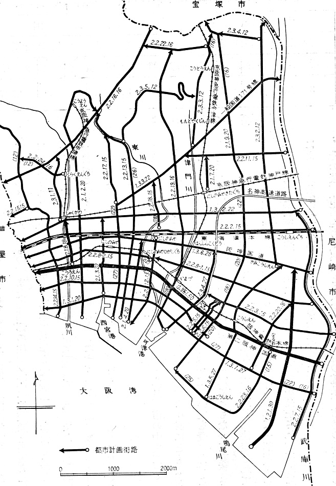03 戦後 西宮都市計画街路図(西宮市史第三巻より)
