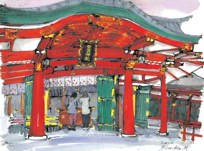 「初詣」(西宮神社)　絵・松田　貴美子