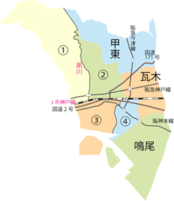 画像：南部の地域区分の図