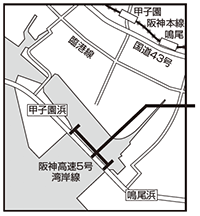 画像：阪神高速5号湾岸線の側道（鳴尾橋）の地図