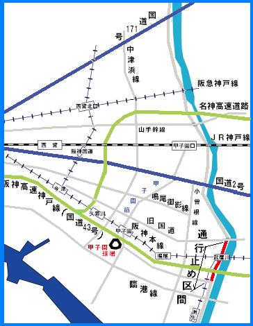 通行止め箇所図（武庫川右岸線）