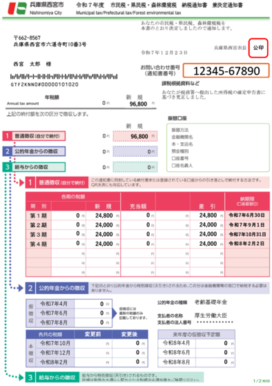 1.市民税・県民税・森林環境税納税通知書兼決定通知書