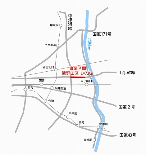 山手幹線熊野工区の地図